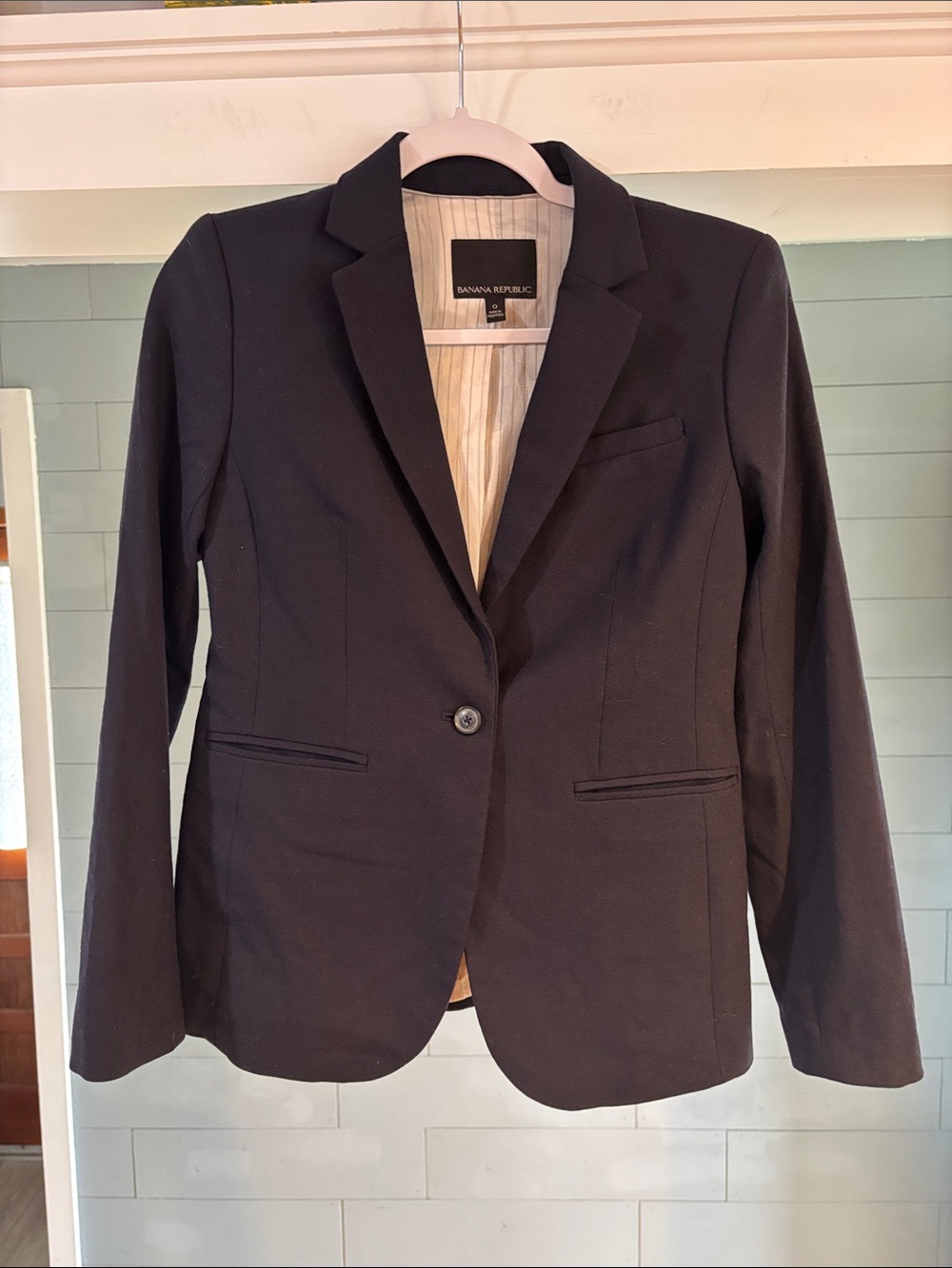 Banana Republic Navy Wool Women's Single-Button Tailored Blazer
